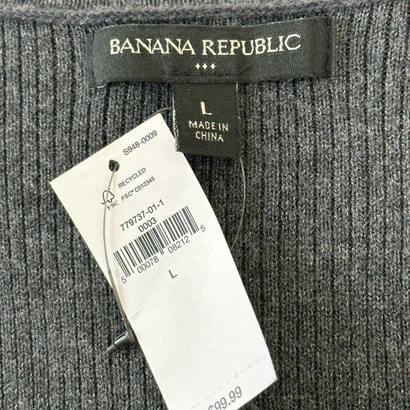 Banana Republic Gray V Neck Ribbed Sweater Midi Dress L Minimalist Classic - Picture 6 of 13